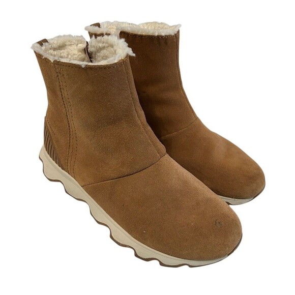 Sorel Kinetic Camel Brown Suede Waterproof Ankle Sherpa Boots Women’s size 8 - Picture 3 of 11